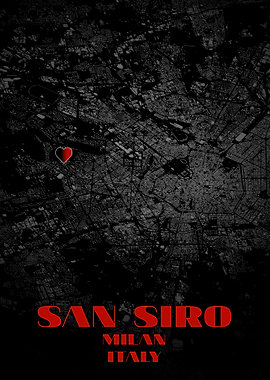San Siro, Milan, Italy Map Art