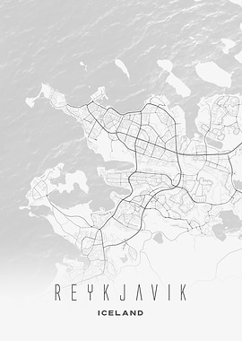 Reykjavik, Iceland - Coastal City Line Art Poster, Minimal Modern Wall Print