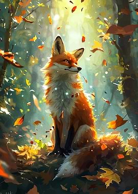 Fox in Autumn Forest