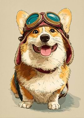 Corgi Pilot Illustration