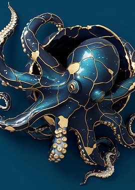Blue and Gold Octopus Sculpture