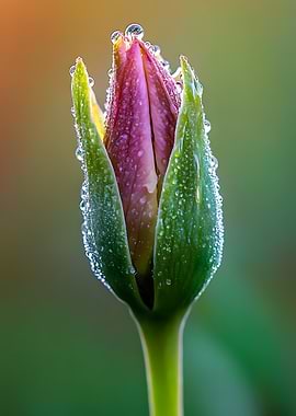 Tulip bud with water droplets
