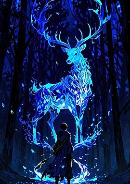 Blue Deer in Enchanted Forest