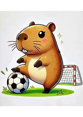 Cartoon Capybara Playing Soccer