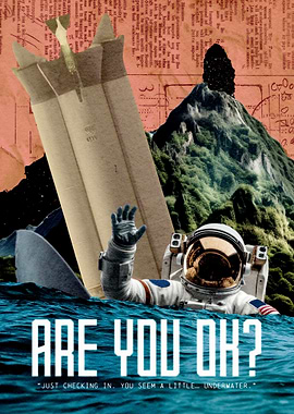 Astronaut in Water Collage Art