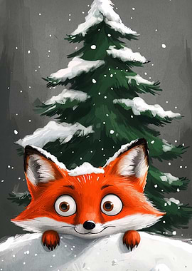 Cartoon Fox in Winter Scene