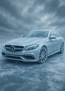Iced frozen Mercedes-Benz C63 AMG