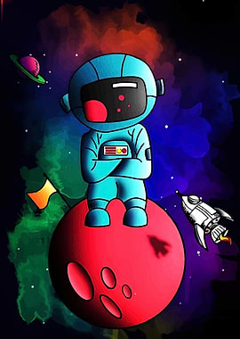 Cartoon Astronaut on Red Planet