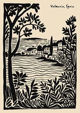 Valencia, Spain - Black and Beige Illustration