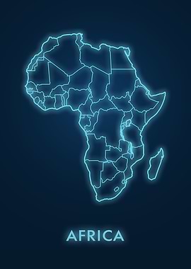 Africa Map Neon Blue