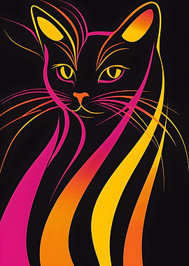 Abstract Cat Portrait with Vibrant Lines
