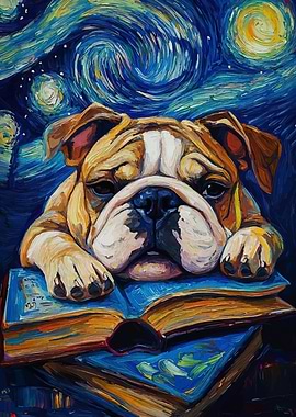 Bulldog on Books, Starry Night Style