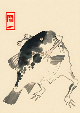 Frog and Fish Ink Painting