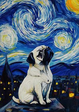 Pug in Starry Night Style