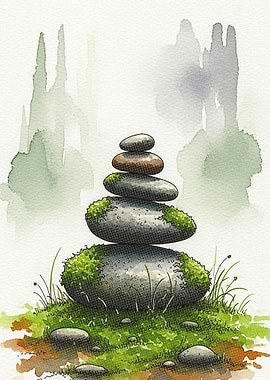 Stacked Stones Watercolor