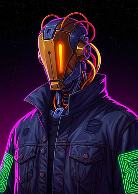 Cyberpunk Robot in Denim Jacket