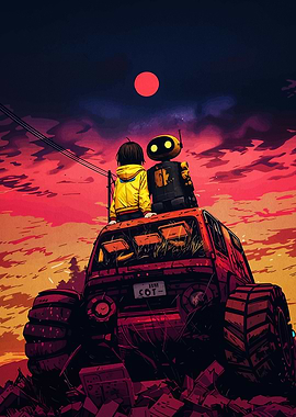 Boy and Robot on Vehicle