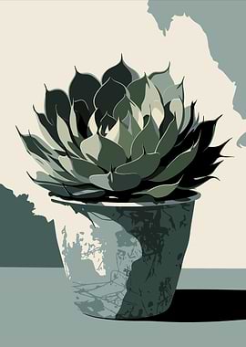 Sage Green Succulent Plant in Pot Illustration