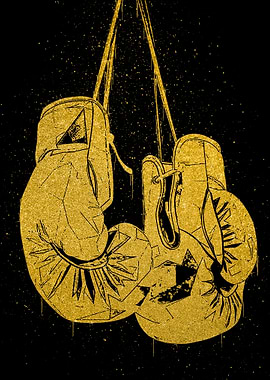 Golden Boxing Gloves on Black Background