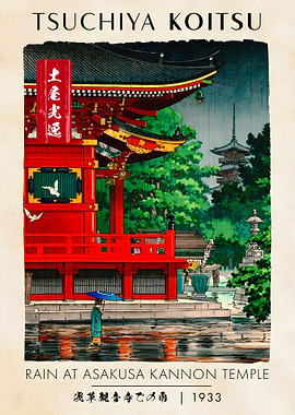 Tsuchiya Koitsu: Rain at Asakusa Temple