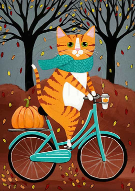 Autumn Cat on Bicycle