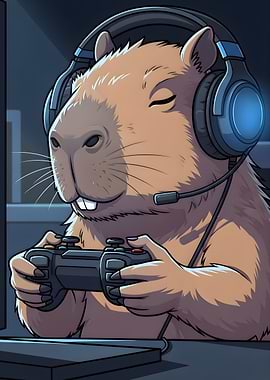 Capybara Gamer with Headset