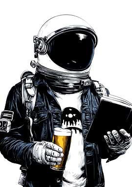 Astronaut with Beer and Book