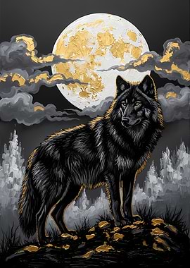 Wolf and Moon Painting