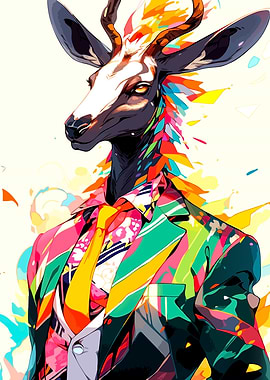Deer in Suit - Colorful Portrait