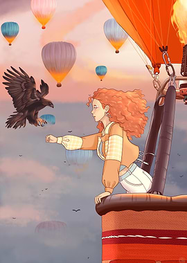 Girl and Eagle in Hot Air Balloon