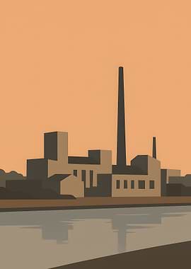 Industrial Landscape with River Reflection