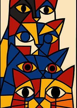 Abstract Cats Colorful Geometric Art