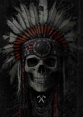 Skull in Native American Headdress
