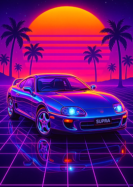 Retro Supra MK4 Neon Landscape