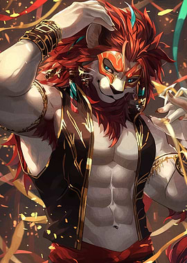 Lion Anthro with Mask and Confetti