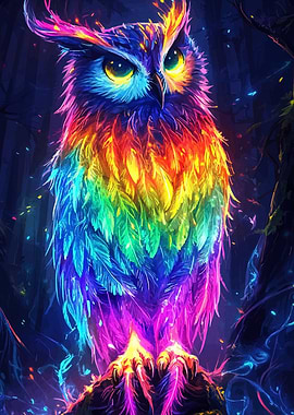 Rainbow Owl Digital Art