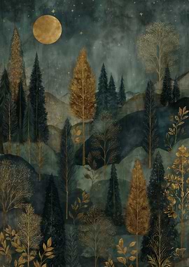 Fantasy Enchanted Forest Under Moonlight