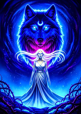 Mystical Woman with Wolf Spirit
