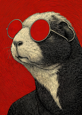 Cool Guinea Pig with Red Glasses