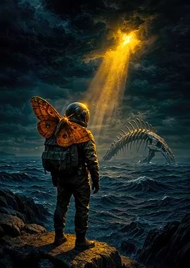 Astronaut with Butterfly Wings on Alien Planet