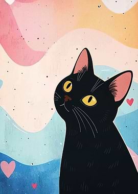 Black Cat with Colorful Abstract Background