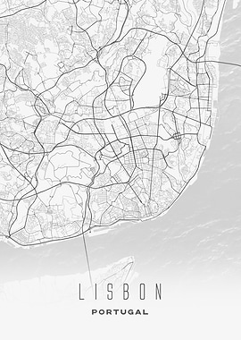 Lisbon, Portugal - Modern City Map Print, Minimalist Wall Art