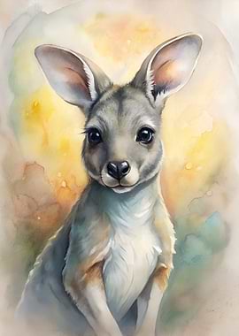 Watercolor Kangaroo Portrait