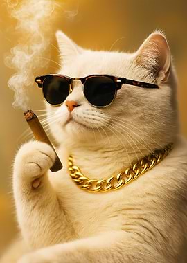 Cool Cat with Cigar and Sunglasses