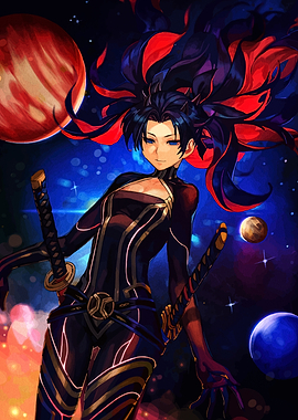 Anime Girl with Swords in Space