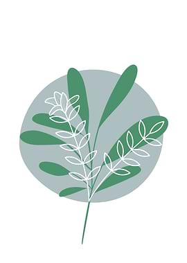 Botanical Illustration with Green and White