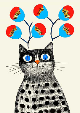 Stylized Cat with Floral Crown