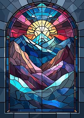 Stained Glass Mountain Landscape
