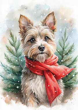 Watercolor Dog with Red Scarf