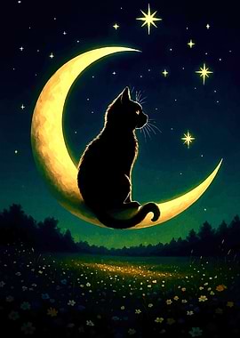 Black cat on the moon